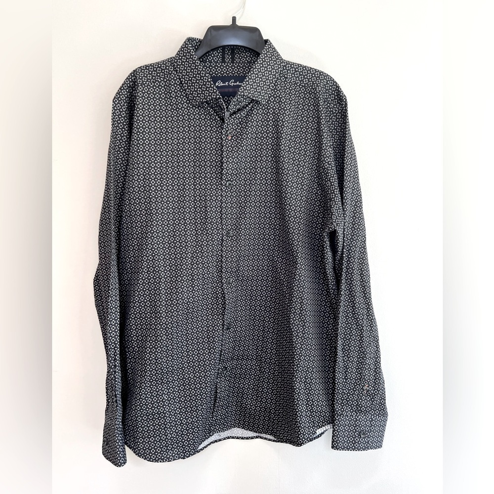 Robert Graham Modern Americana Black Button Down Shirt with Comma Design, sz XL